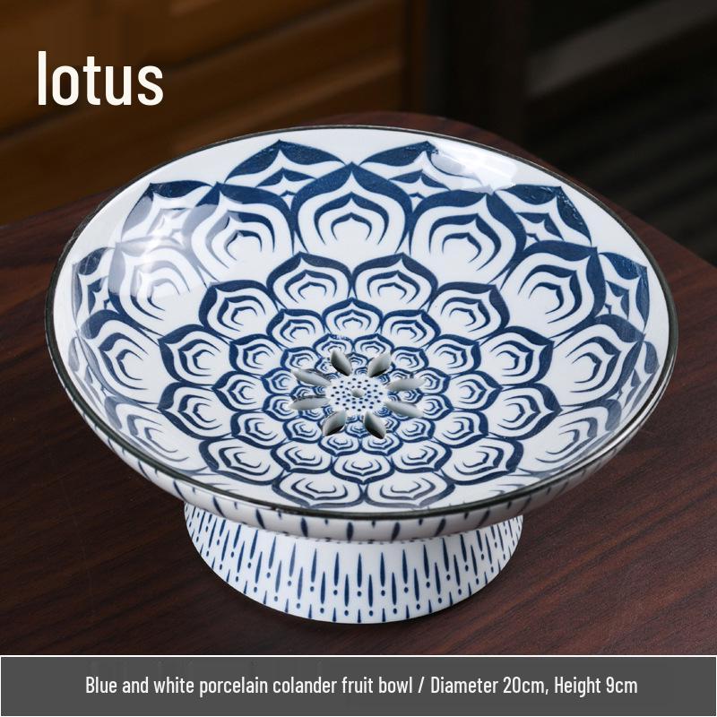 Blue & White Porcelain High-Footed Fruit Bowl for Tea Room or Coffee Table