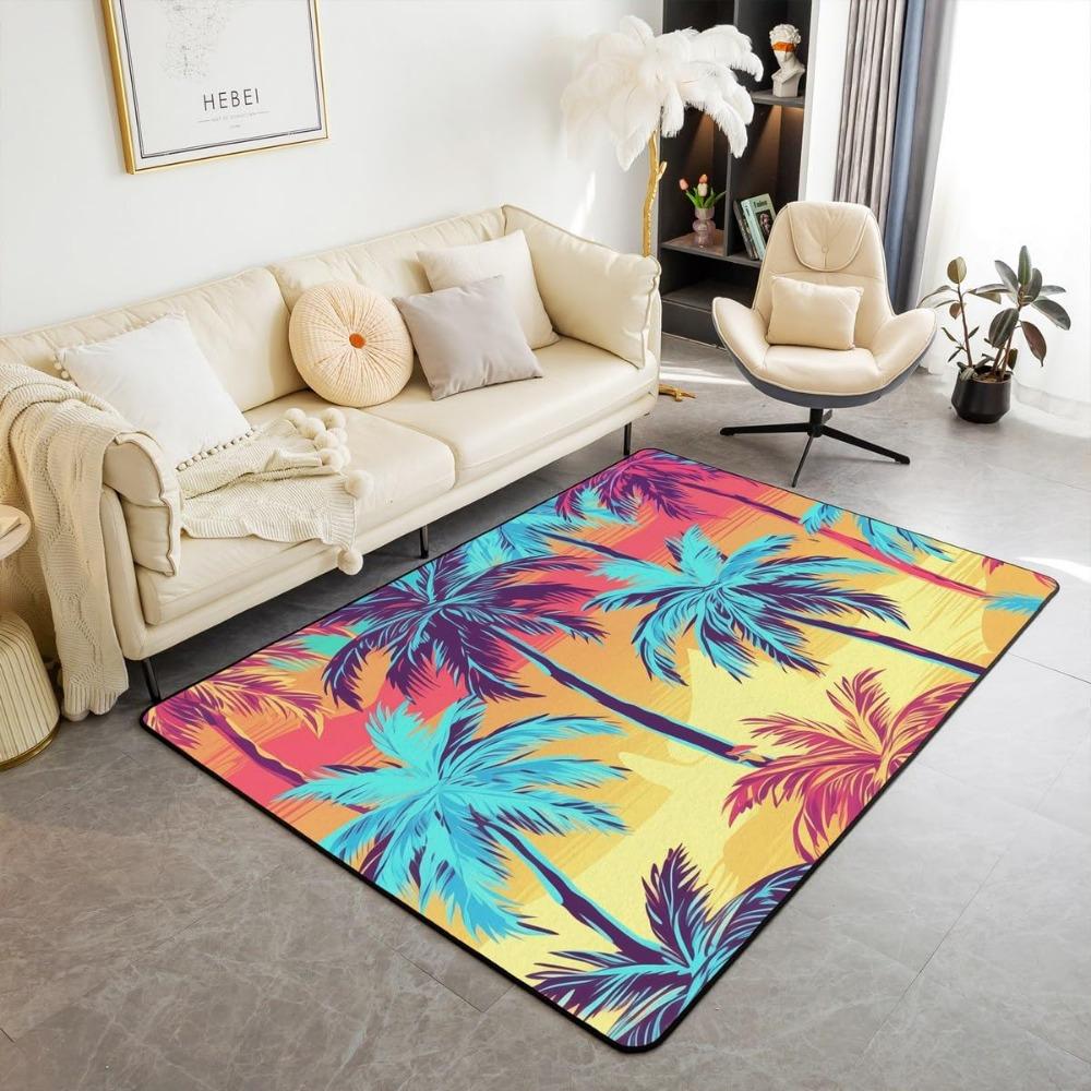 Hawaiian Beach Palm Tree Carpet Ocean Beach Area Rug Tropical Sea Sunset Floor Mat Living Room Home Indoor Mat Bathroom Doormat