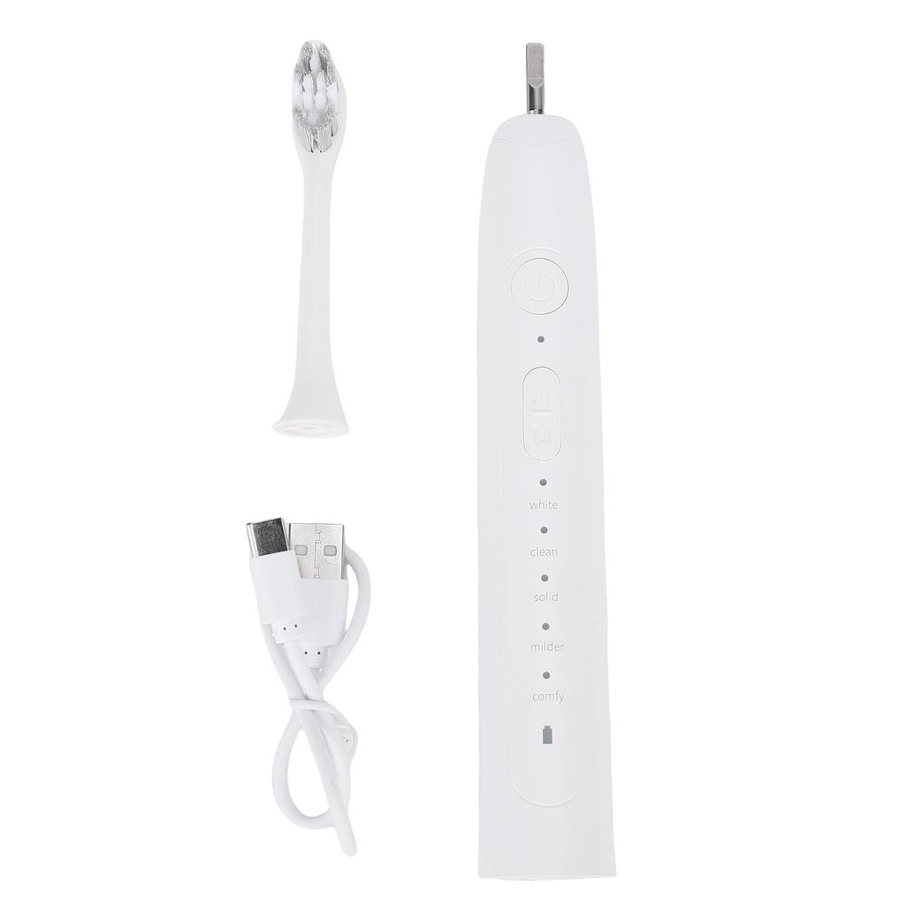 Electric Toothbrush Rechargeable Water Proof Battery Powered Toothbrush with Replacement Heads White