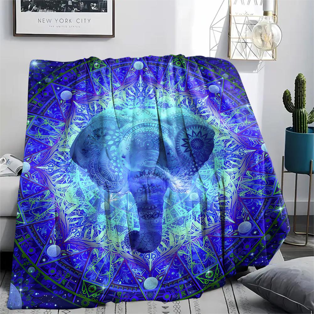 1Pc Abstract Elephant Print Flannel Blanket, High quality Comfortable for All Seasons, Home Decor, Warmth and Comfort, Perfect for Gifts