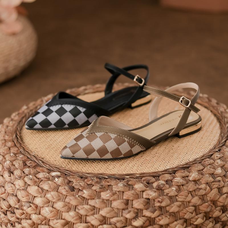 Herbst 2025 neue Schuhe im französischen Stil, die die Füße nicht ermüden, Einzelne Schuhe mit Taschenkopf, atmungsaktiv, hinten offen, modische Schuhe, modische flache Schuhe für draußen