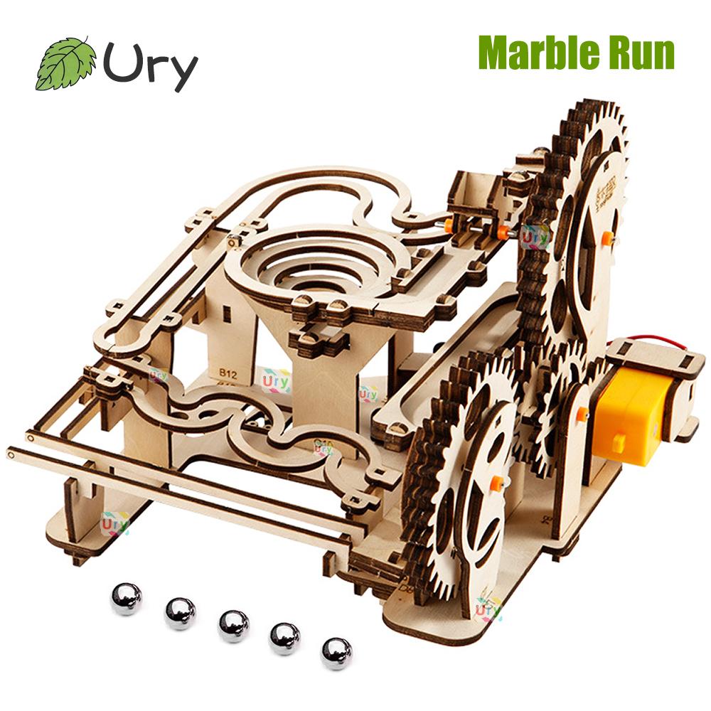 

Ury 3D Wooden Puzzles Electric Catapult Track Device Marble Run Set Mechanical Model Science Maze 5 Balls Assembly Present For Kids
