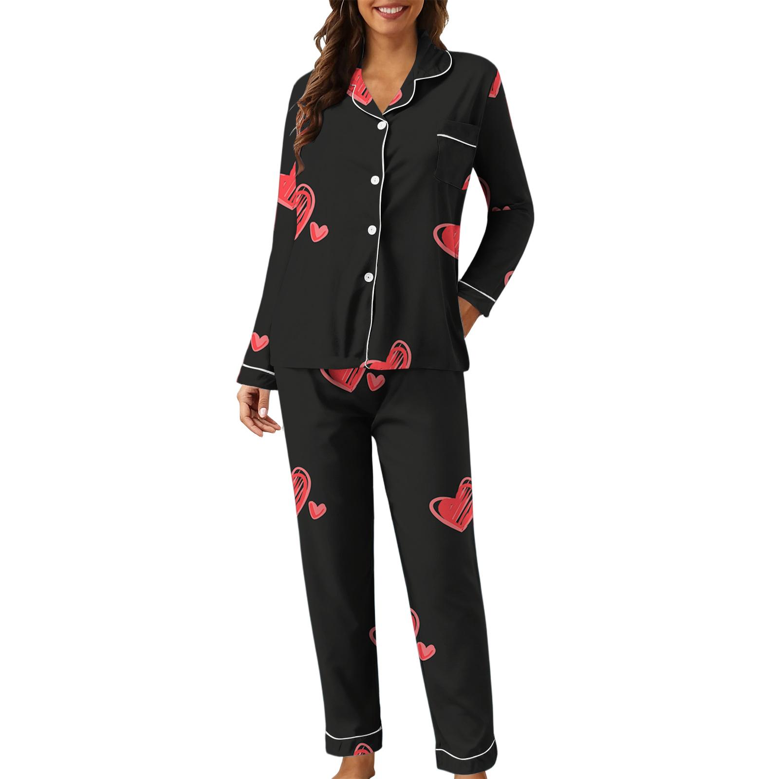

Women s Casual Fashion Heart Print Long-Sleeved Top And Trousers Homewear Set M чорний