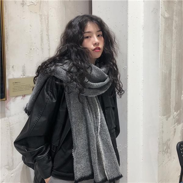 Student Fleece-Like Cashmere Warm Hong Kong Style Minimalist Herringbone Scarf Women's Winter Long In-Stock Wholesale