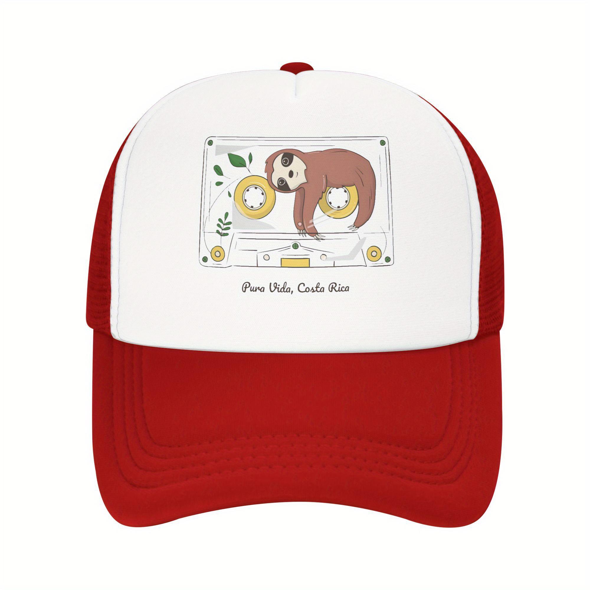 Sloth on Cassette Tape Trucker Hat Pura Vida Costa Rica Mesh Baseball Cap Casual Adult Unisex Polyester One Size