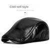 PU Leather Middle-aged Elderly Duck Tongue Hat Short Brim Flat Visor Cap Newsboy Flat Cap  Autumn