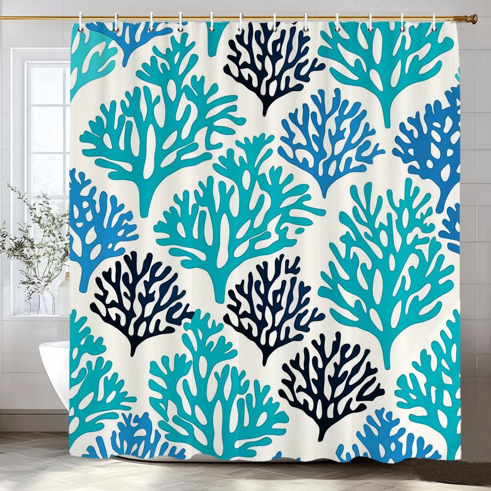 Abstract Leaves Shower Curtain, Bathroom Decorative Shower Curtain, Printed Polyester Fabric Shower Curtain With Hooks