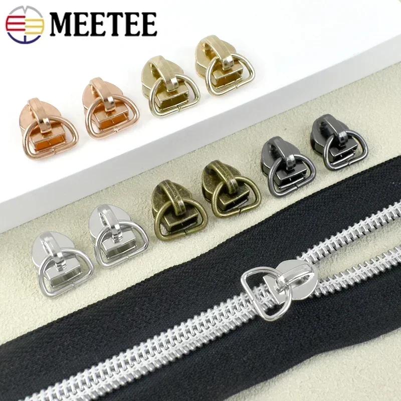 10/20/30Pcs Meetee 5# Zipper Slider for Nylon Zips D Ring Zip Puller Clothes Bag Zippers Head Repair Kit DIY Sewing Accessories
