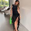 See Through Mesh Rochii sexy de club femei rochie de seara de petrecere cu volane mozaic femei elegant slim fit rochie vintage dama cu flori 24173