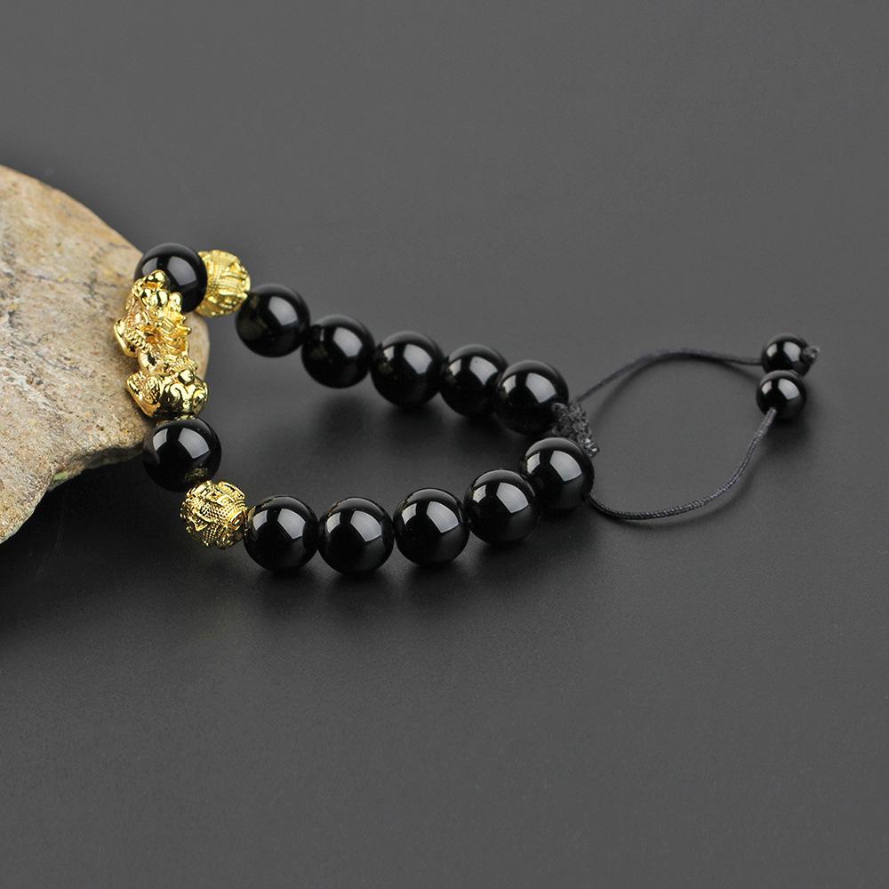 Golden Pixiu Bracelet: Six-Character Mantra Beaded Hand Chain Unisex Jewelry