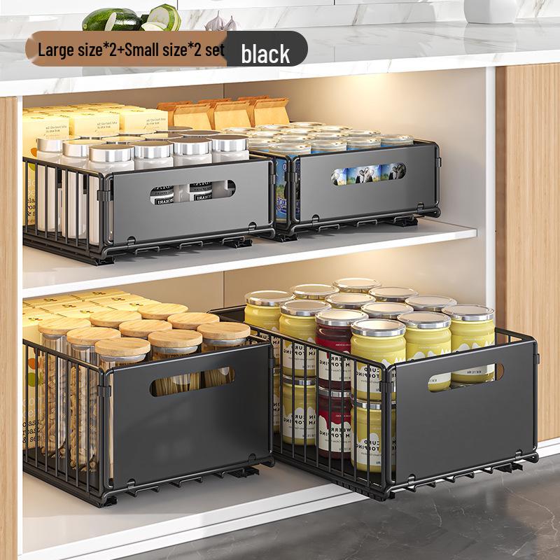 

Двухъярусная выдвижная полка для кухонной мойки для хранения приправ и закусок 2 Low + 2 High Single Layer Black