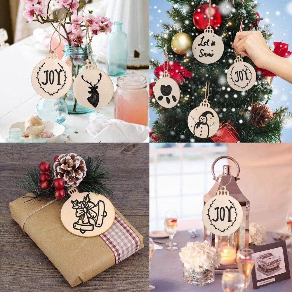 10Pcs Merry Christmas Wooden Round Baubles Tags Christmas Balls Decorati Creativity DIY Craft Ornaments Christmas New Year Decor