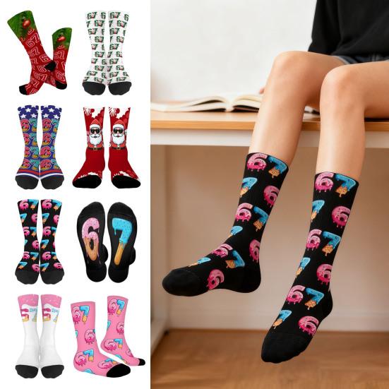 Funny 67 Crew Socks 6 7 Creams Drips Casual Socks Six Seven Meme Socks for Men Women Boys Girls Christmas Gifts