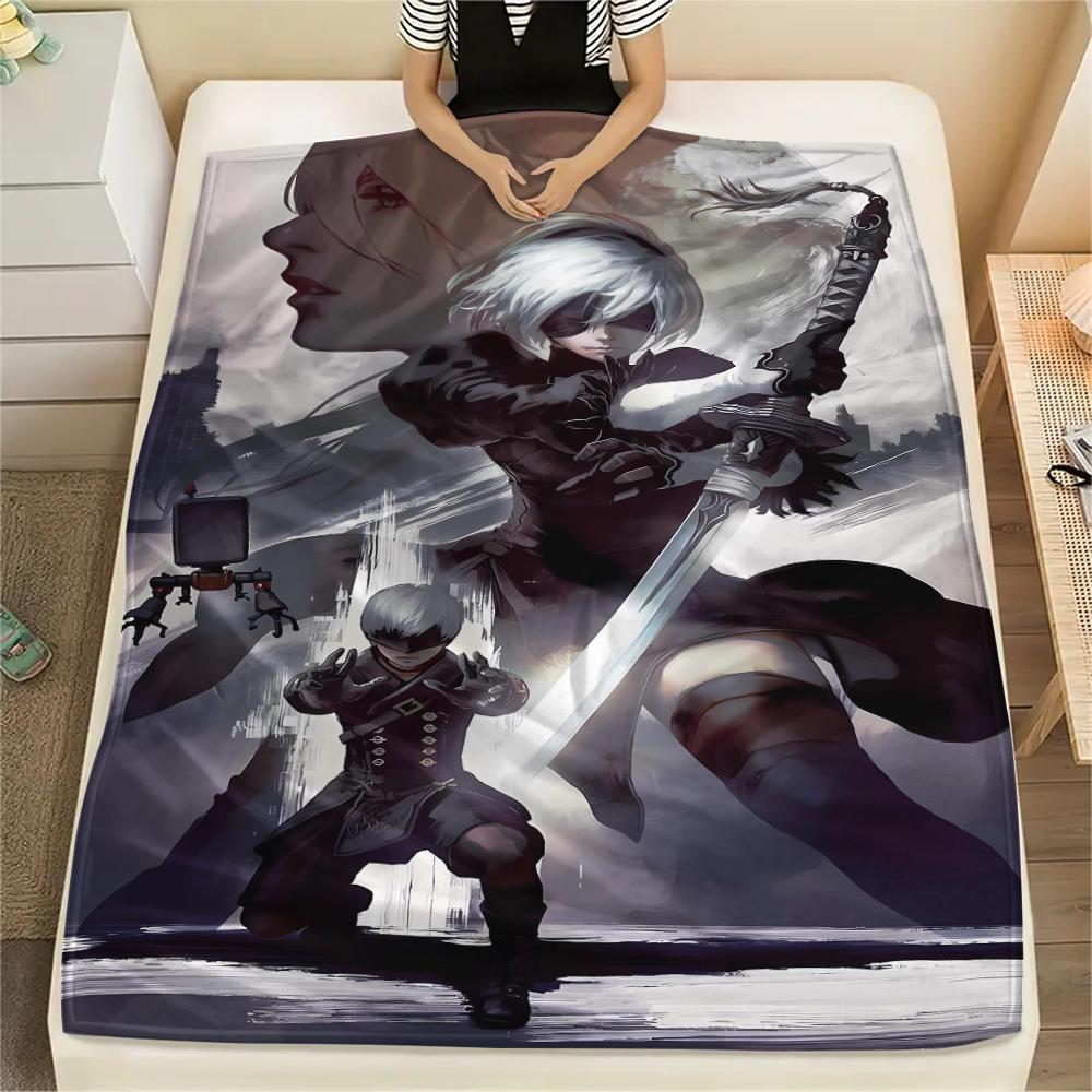 1Pc Yorha 2b Print Flannel Blanket, High quality Comfortable for All Seasons, Home Decor, Warmth and Comfort, Perfect for Christmas Gifts