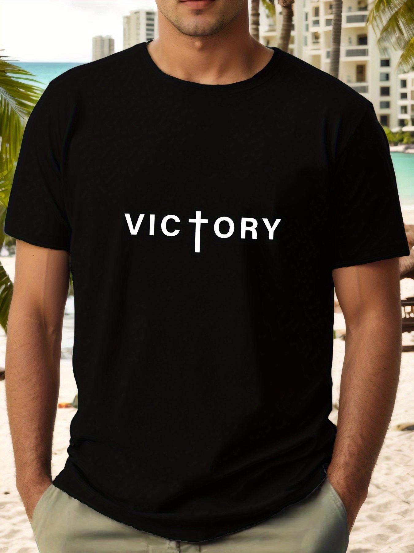 T-shirt with Bold VICTORY Graphic Print - Summer Lightweight Breathable Fabric S