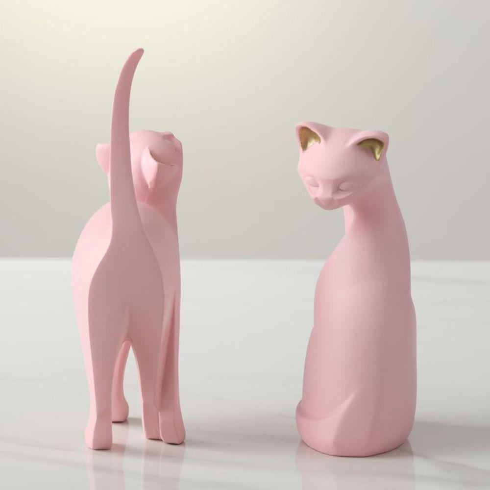 Artistic Animal Figurine Resin Cat Model Minimalist Pink Cat Sculpture  Bedroom