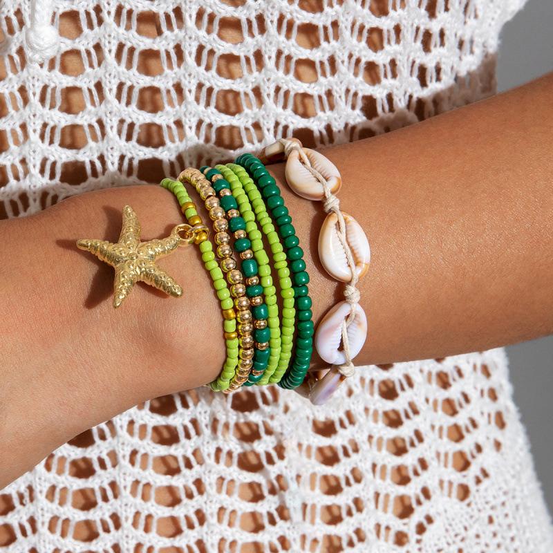 Bohemian Beach Resort Wind Multicolor Beaded Bracelet Summer Ocean Wind Starfish Resin Pendant Bracelet