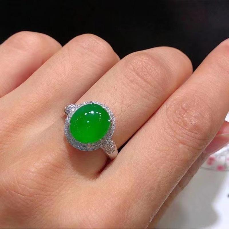 Vintage Fashion Diamond Silver 925 Inlaid Exquisite Natural Chalcedony Green Circular Rings for Women Charm Ring Wedding Jewelry