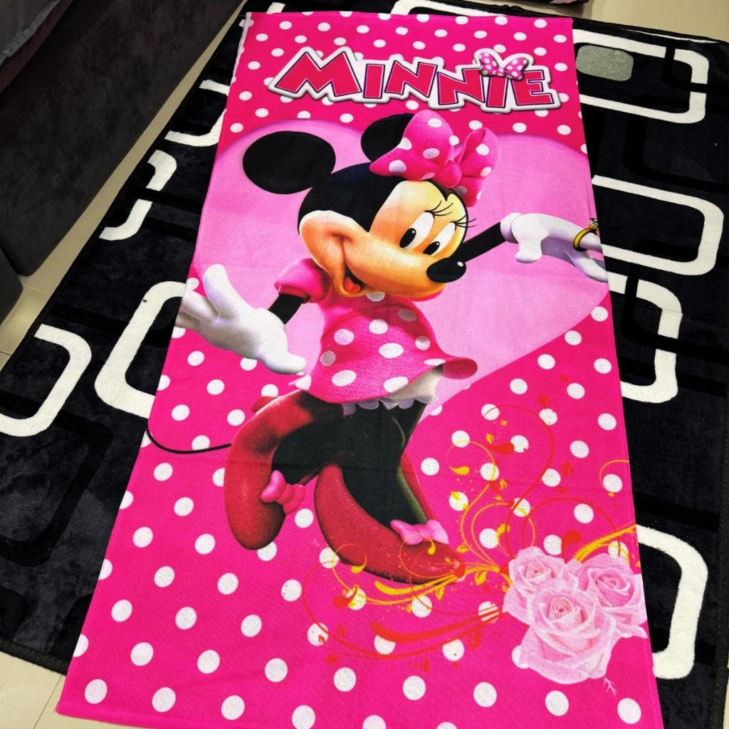 1pc Minnie Mouse Beach Towel - Polyester 2D Print Pink Polka Dot Design, Quick-Dry & Lightweight for Swimming, Camping &