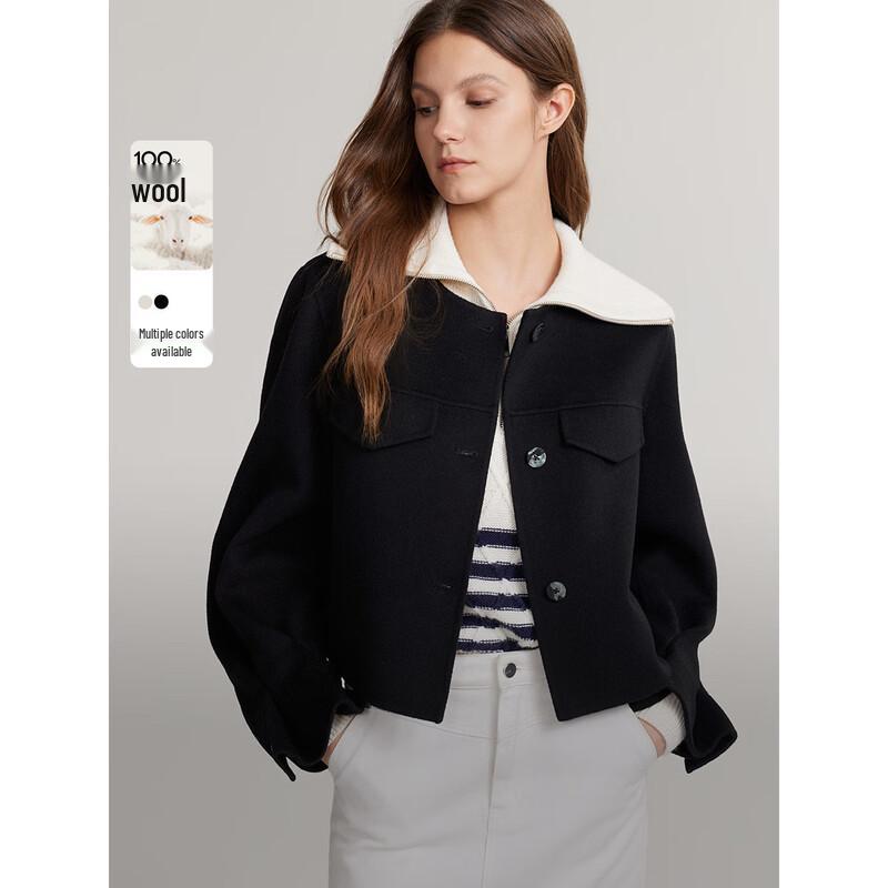 ELLE Women s 100% Merino Wool Double-Faced Short Coat S