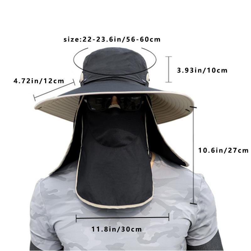 Mens Quick-Dry Fishing Bucket Hat with Detachable Neck Flap and Face Shield Large Brim Summer Sun Cap Removable Hat Top
