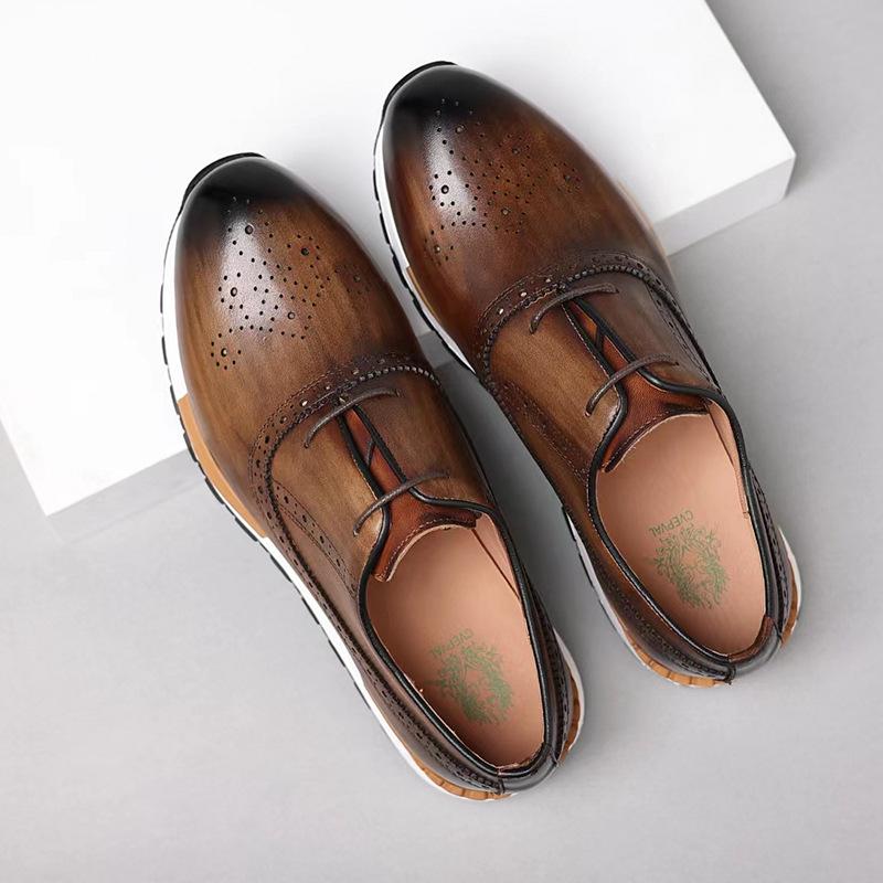 Fashion High Grade Men Genuine Leather Casual Dialy Sneakers British Design Cow Leather Men Comfortable Brogues Leisure Shoes Men