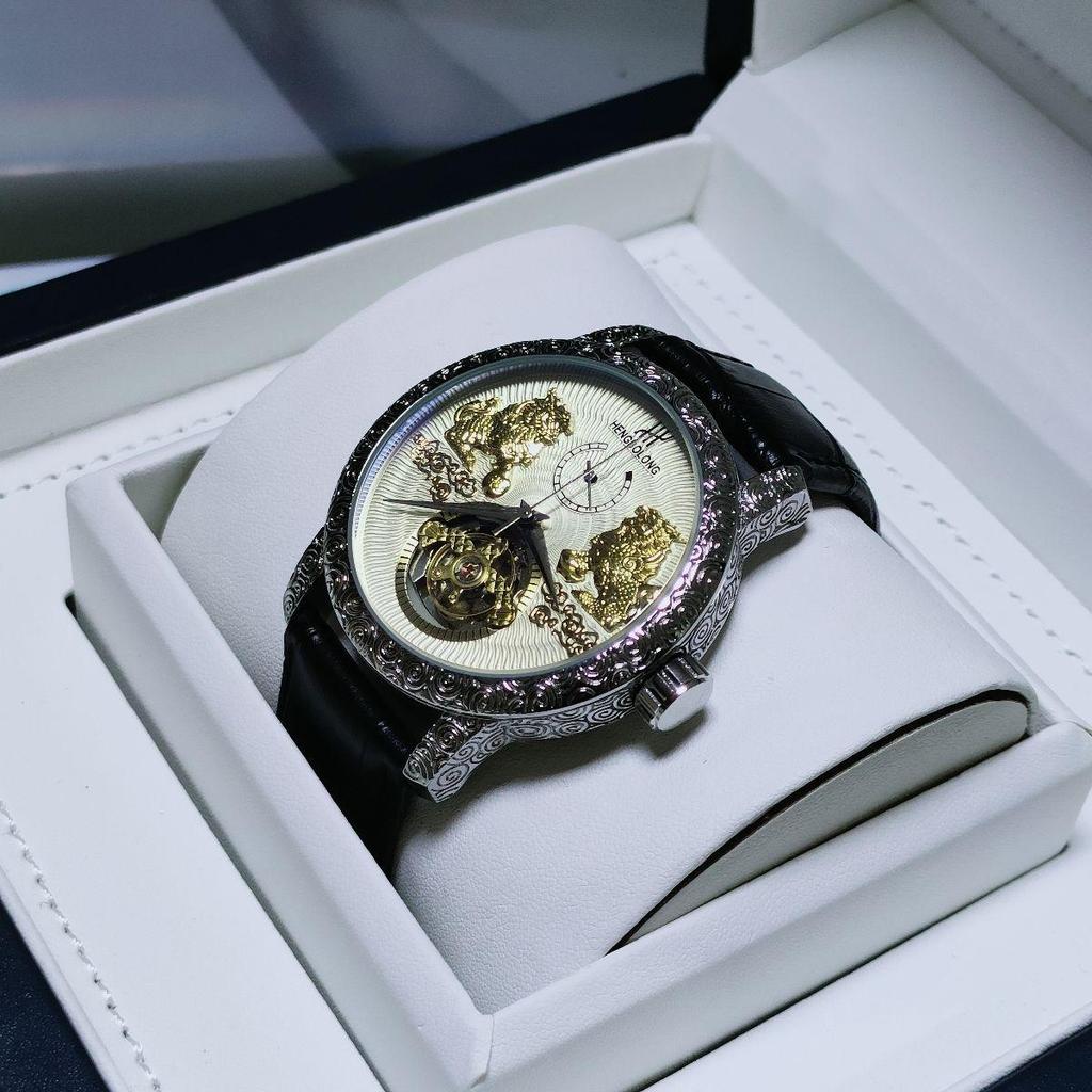 Mode Doppel-Qilin Tourbillon Großes Zifferblatt Herren Mechanische Armbanduhr