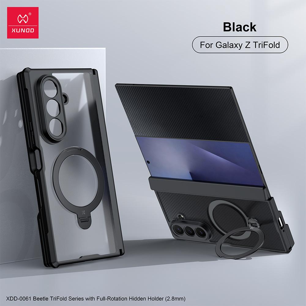 case for Samsung Z TriFold Rotating magnetic bracket protective cover full coverage With Holder Kickstand Wireless Charging Samsung Galaxy Z TriFold чёрный