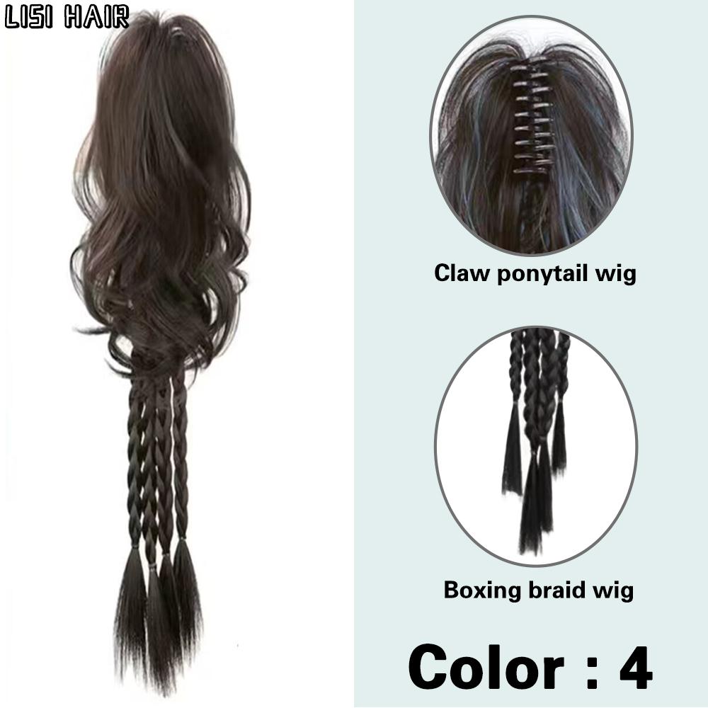 LISI HAIR Syntetisk langt hår flette hestehale krøllete hår hestehale flette parykk klo klips hestehale forlengelse 24 tommers hårstykke