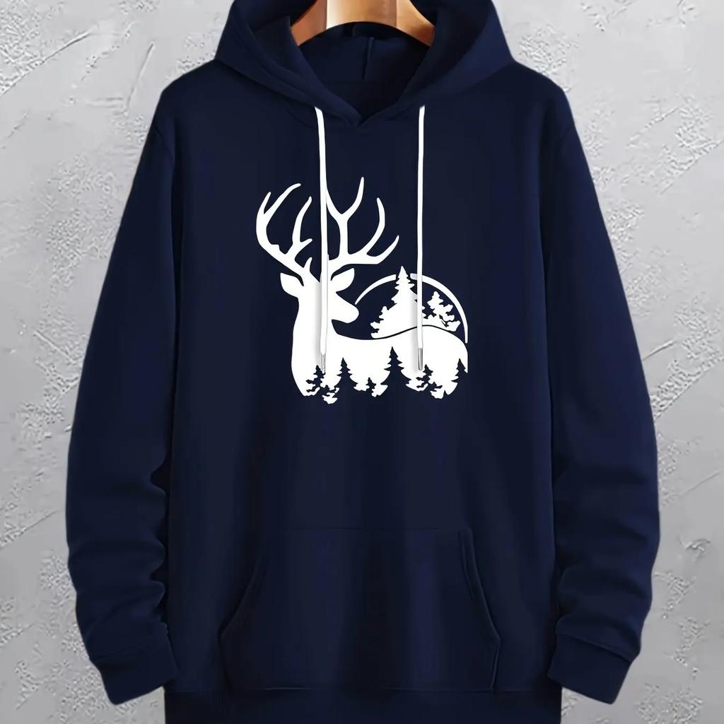 Men's Christmas Deer Print Hoodies Fashion Casual Hooded Sweatshirt For Fall Winter Men's Clothing