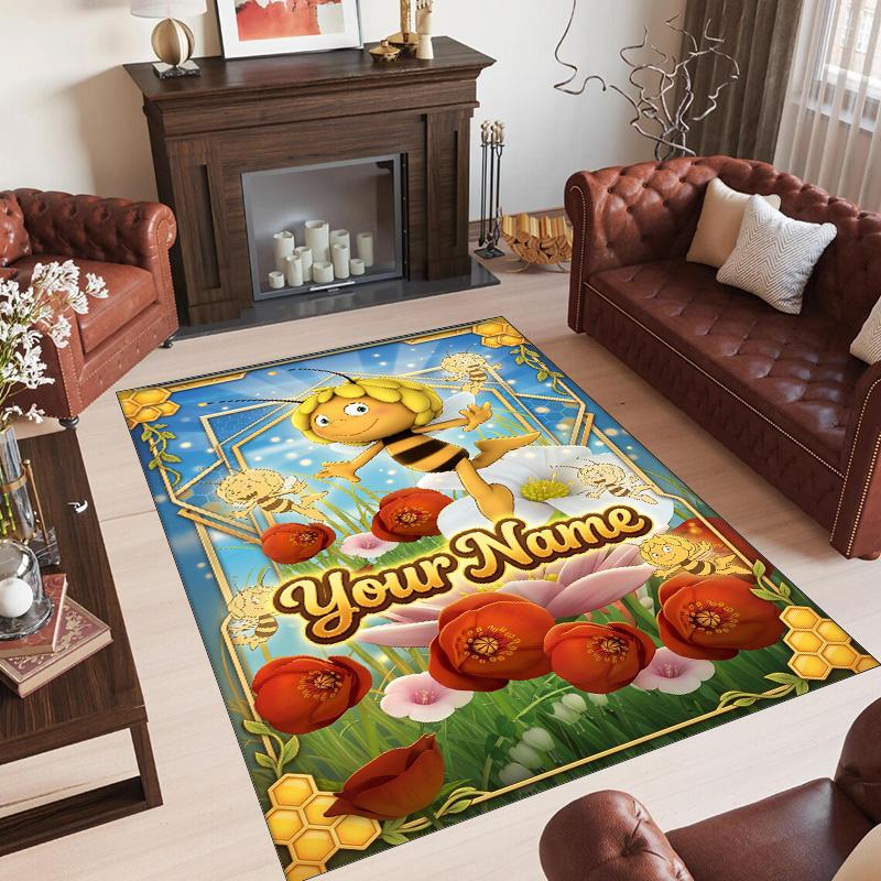 Personalized Crystal Velvet Carpet Custom Name Text,Bing Bunny Anti Slip Area Rug For Home Decoration