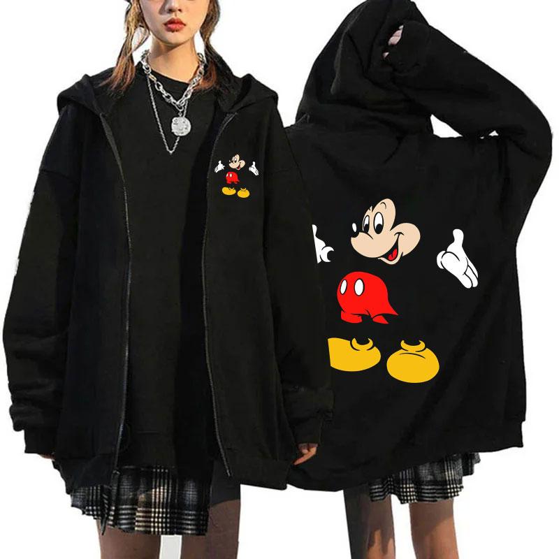 2025 Women's New Hoaodies Disney Products Mickey Mouse Pattern Sweatshirt Jacket Fall Winter Long Sleeve Oversized Zip Hoodies