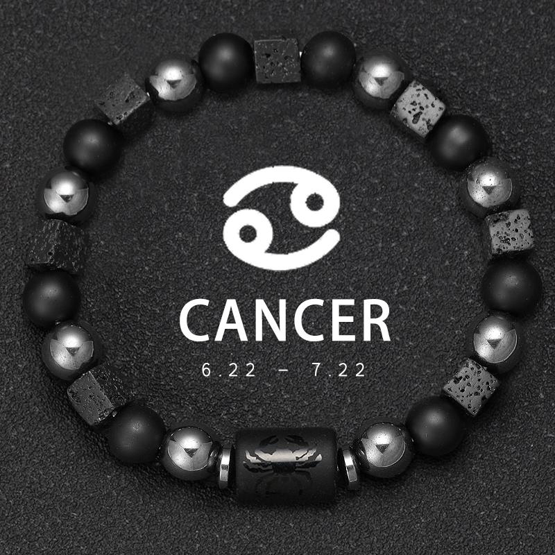 12 Zodiac Volcanic Stone Couple Bracelet Elastic Square Bead Gift for Men and Women 18-19cm