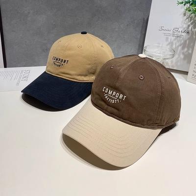 Letter Color Blocked Baseball Hat for Women Fashion Trend Versatile Soft Top Cotton Baseball Hat Couple Casual Face