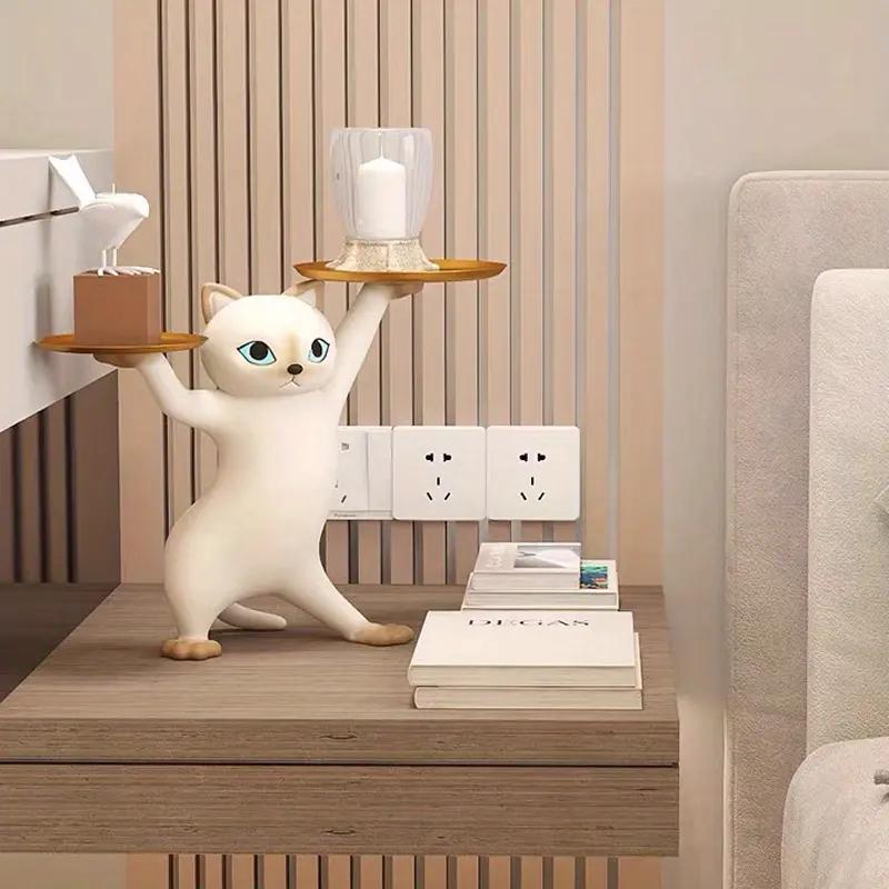 Кошка Хранение Поднос для хранения Смола Статуэтка кошки Фигурка Конфеты Ювелирные изделия Серьги Кольца Ключница Поднос Чаша Дом Стол Гостиная Декор