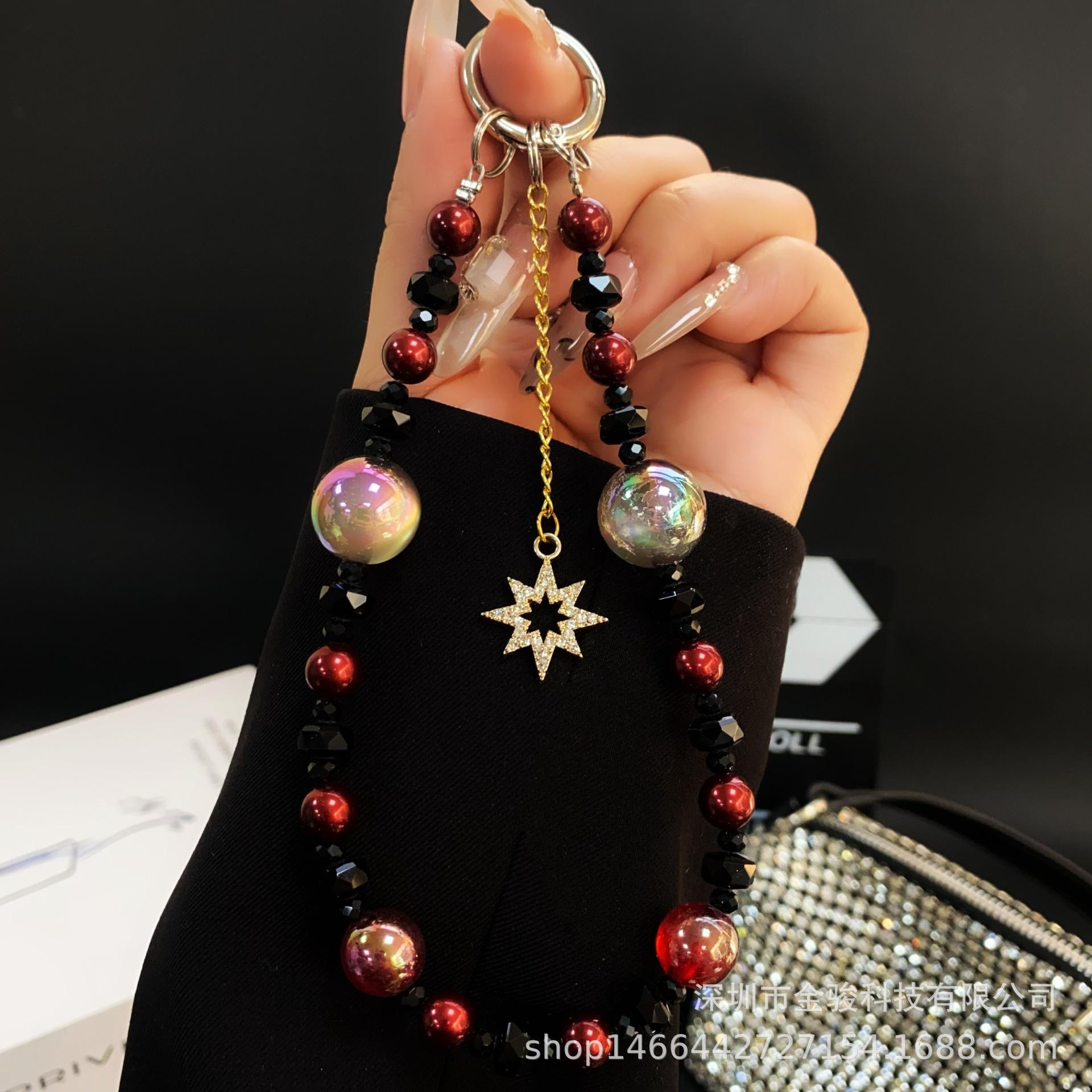 

Неправильная звезда с кисточкой цепочка для телефона ручной работы из бисера красочная цепочка из круглых бусин модный брелок автомобильный подвесной орнамент красный