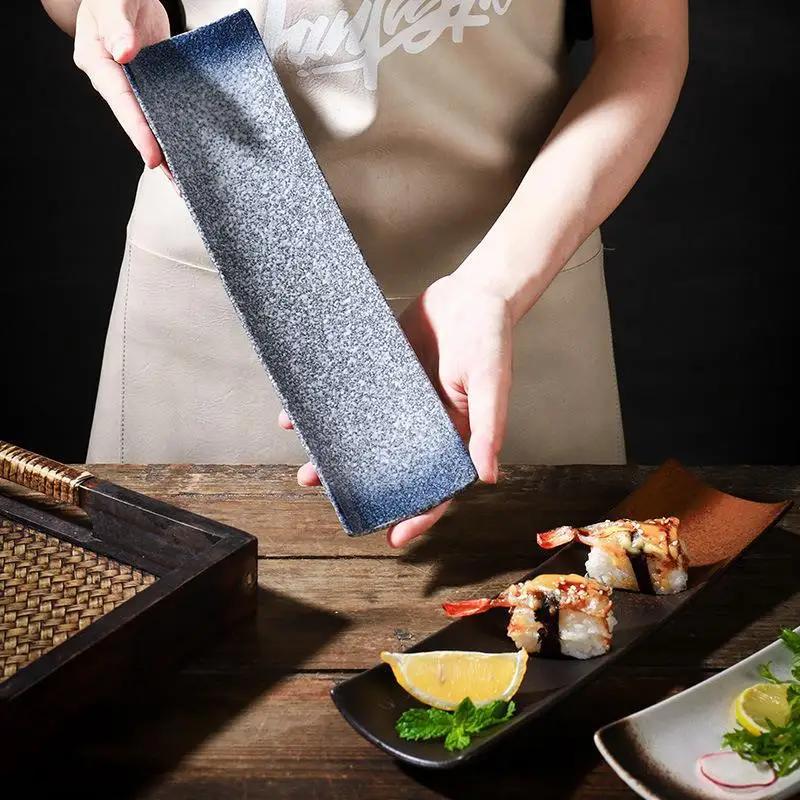 Lange Platte Dessertteller Japanischer Stil Keramik Sushiplatte Restaurant Barbecue Geschirr Hotel Haushalt Fischplatte