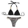Women's Two Piece Bikini Set Metal Accent Halter Neck Backless Design Adjustable Straps Swimwear Beachwear