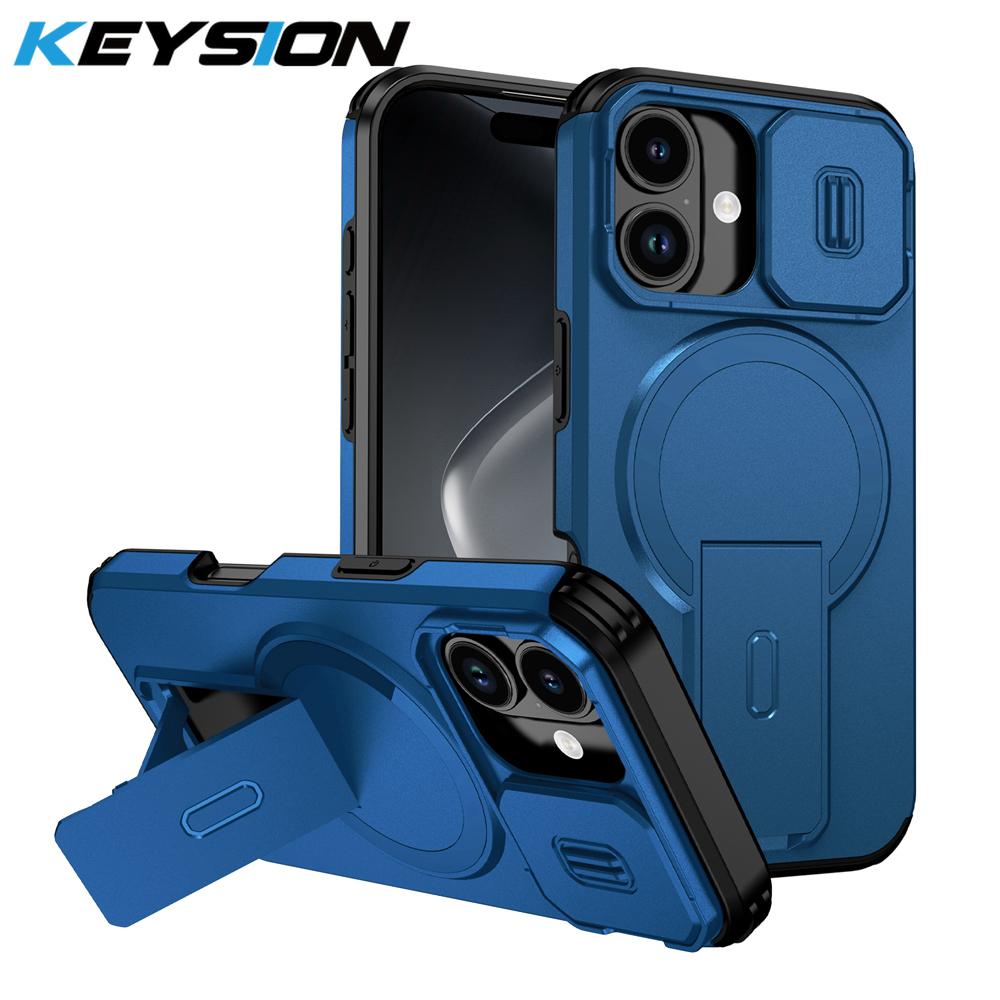 KEYSION Shockproof Armor Magnetic Case for iPhone 17 16 Plus Slide Camera Protect Kickstand Wireless Charging Phone Back Cover