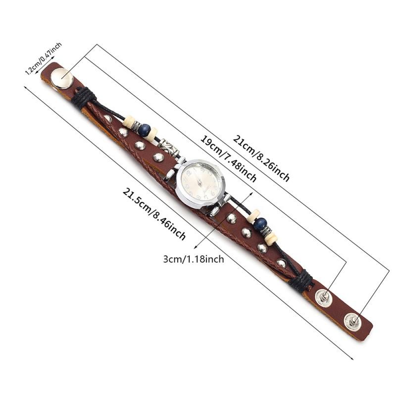 Vintage Leather Mens Wristwatch Punk Style Quartz Watch With Pull-Through Buckle Black Brown