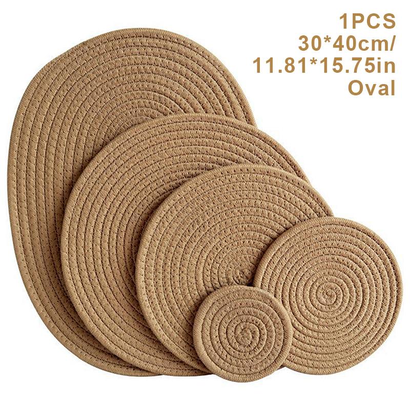 Natural Table Mat Insulation Pad Soft Heat Insulation Japanese Style Non-Slip Cotton Simple Oval Woven Mat Kitchen Supplies