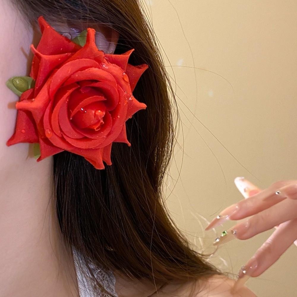 French Style Floral Stud Earrings Solid Color Drop Earrings Fresh Rose Flower Earrings  Women