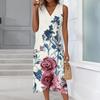 Women's Casual V-Neck Spring/Summer Sleeveless Button Retro Print Dress