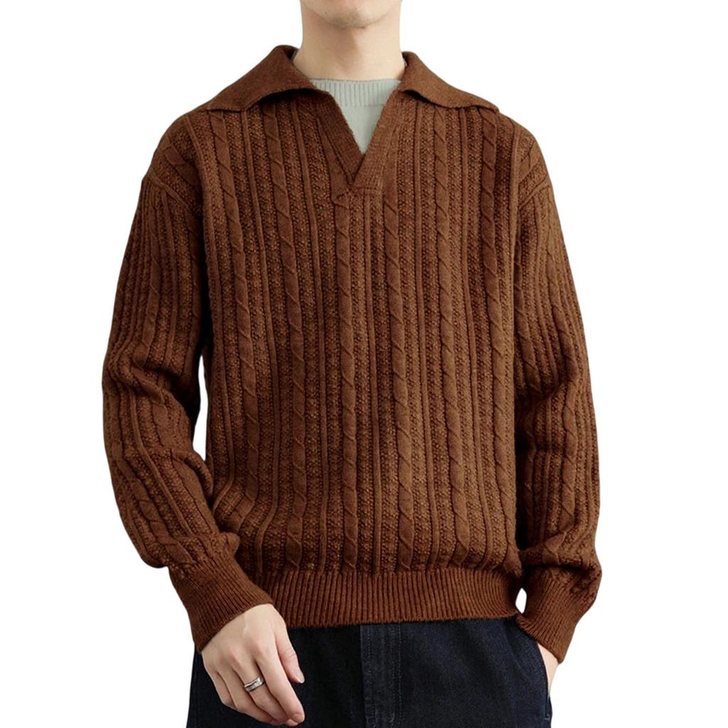 Men's Knitting Thickened Flip Collar Long Sleeves Sweater