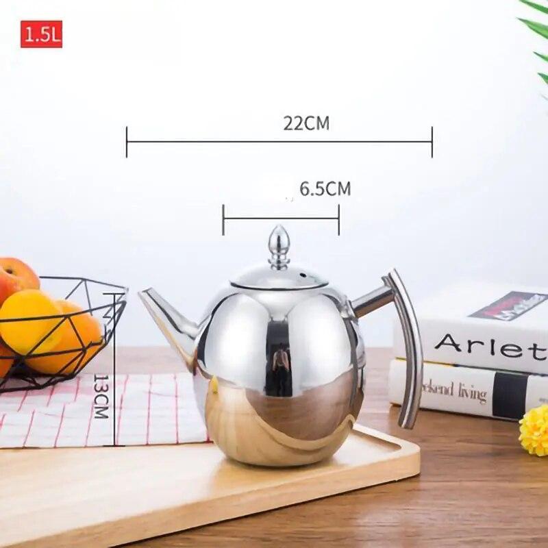 Thickened Stainless Steel 1-2L Teapot Flower Tea Kettle Strainer Hotel Restaurant Restaurant Cook Teapot Induction Cooker