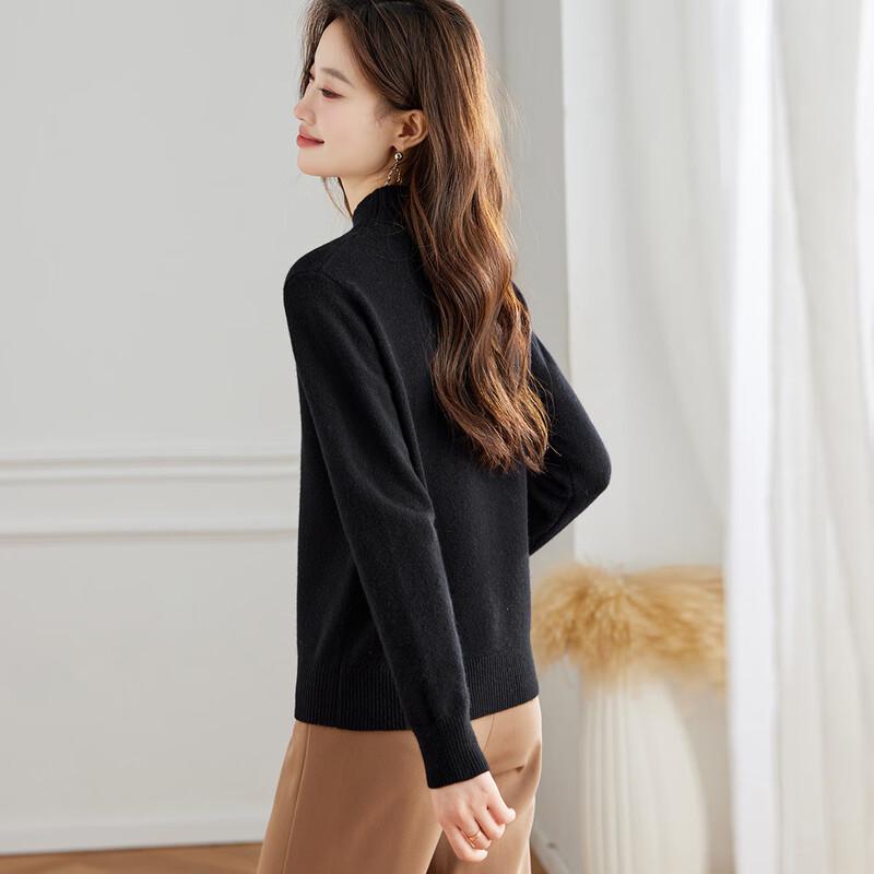 Women's Srcr Pure Wool Semi-High Collar Thick Knit Sweater