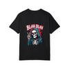 Crewneck T Shirt White Skull Reaper with Blah Blah Text Graphic Design Casual Streetwear for Men and Women