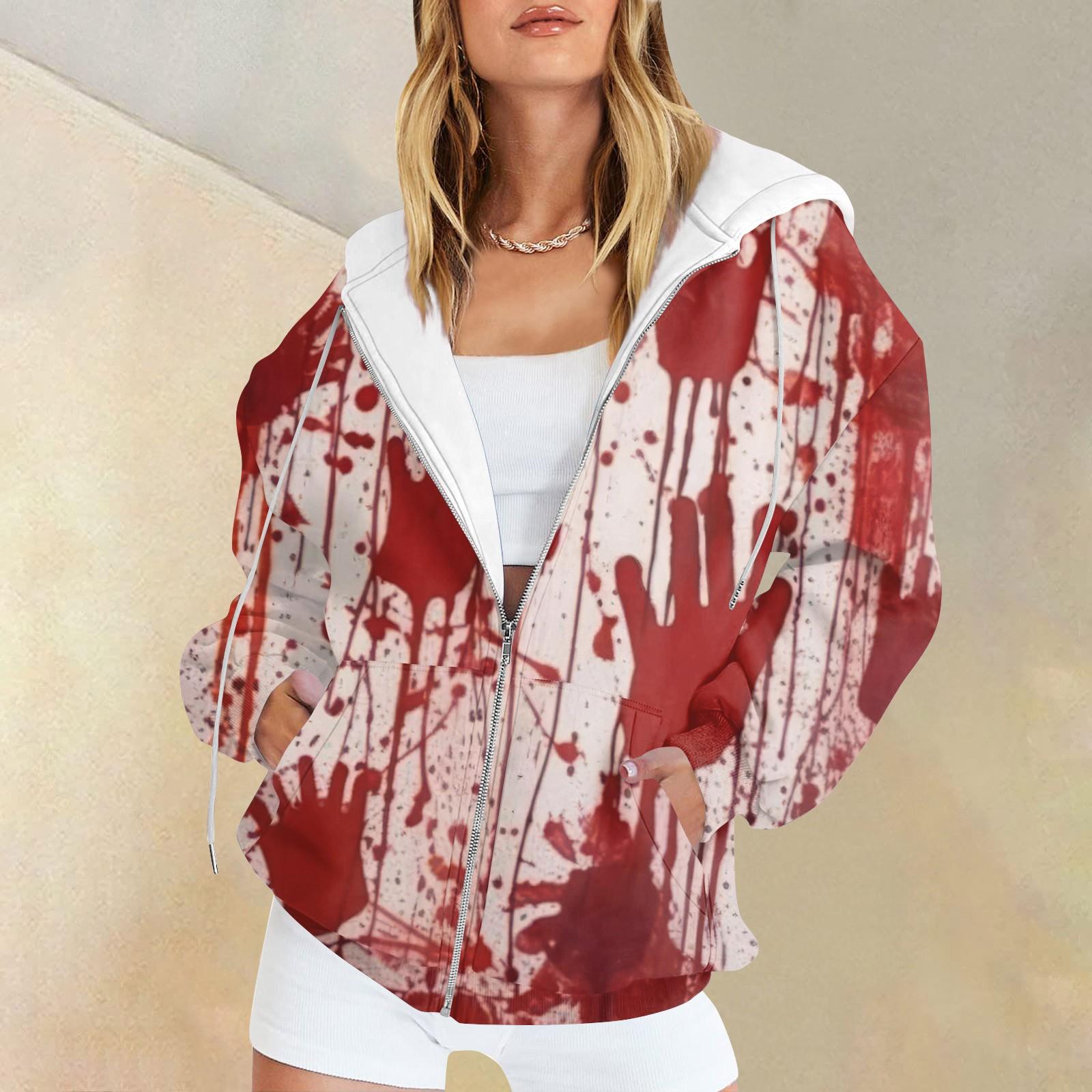 

Женская мода повседневная толстовка с принтом на Хэллоуин осень-зима с длинным рукавом кардиган с карманами на молнии куртка с капюшоном XL