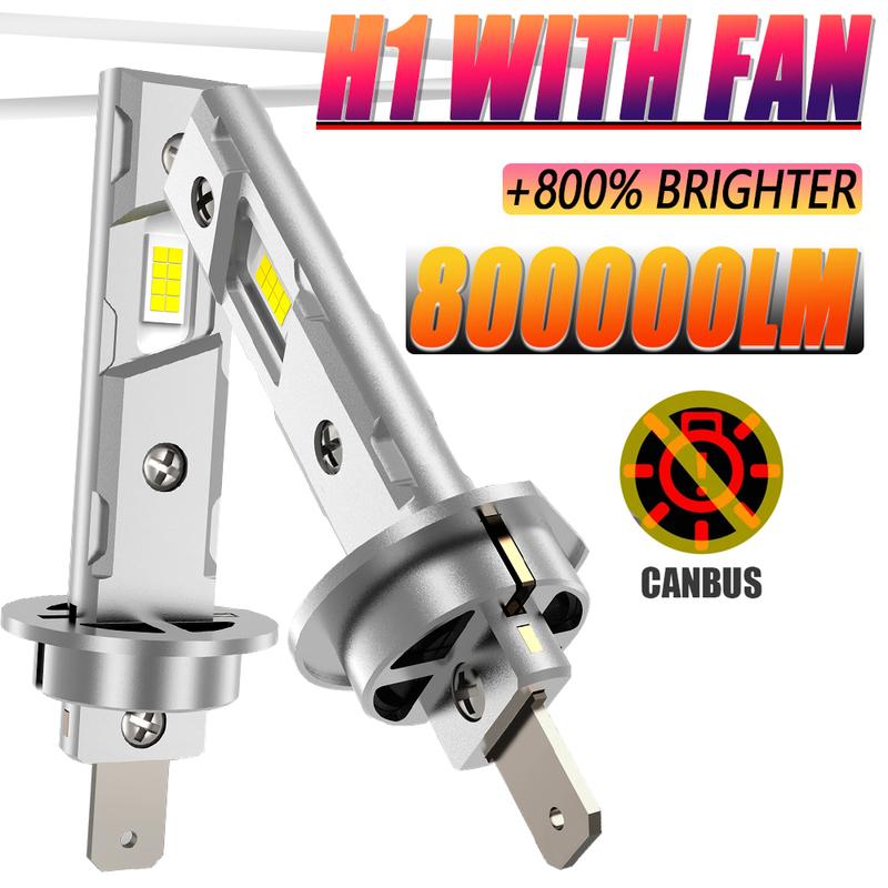 H1 LED Car Bulbs for Headlight Fog Lights CANBUS Mini Auto Headlamp Fan Cooling 800000LM Super Bright Automobile Lamp 12V 24V 2PCS Bulbs
