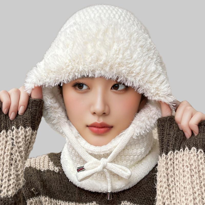 Thermal Knit Winter Hat Mask for Women Fleece Lined Outdoor Sports Full Face Cover Windproof Neck Gaiter for Cycling Skiing